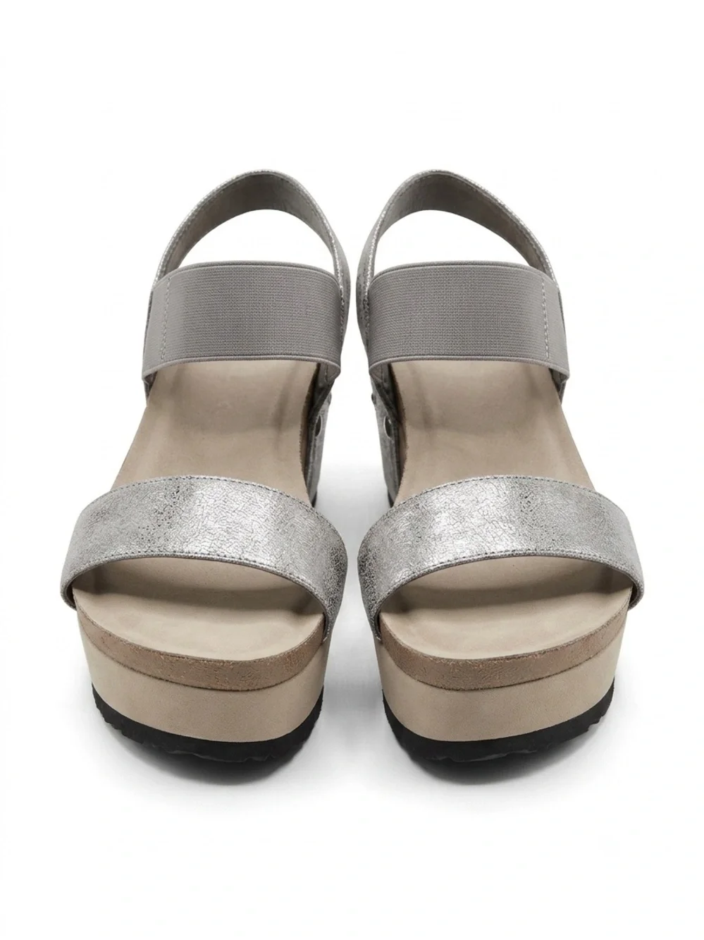 Crown Vintage Silver Metallic Platform Sandals with Neutral Base